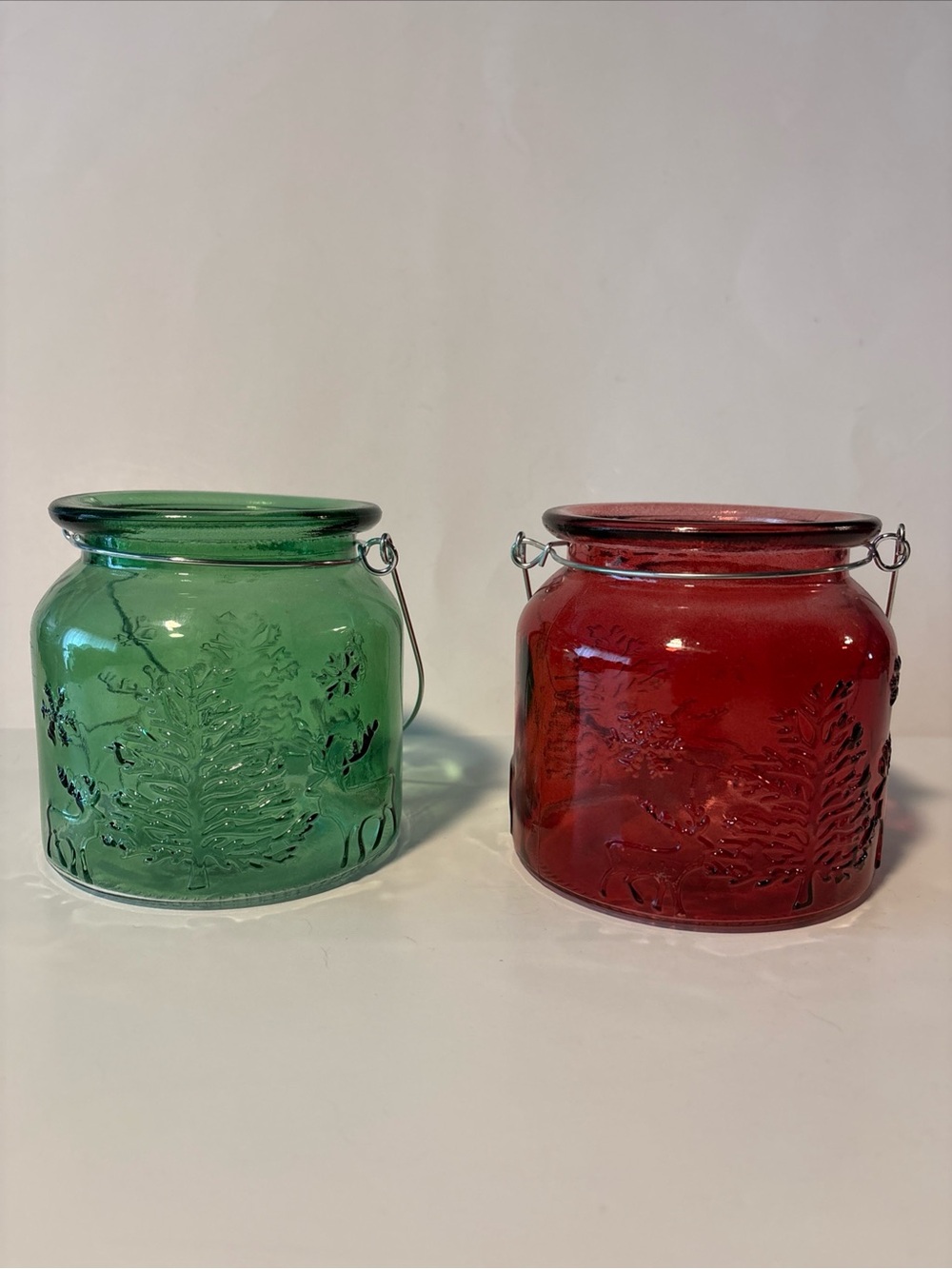 4” Christmas Glass Candle Holders Set Of Two New